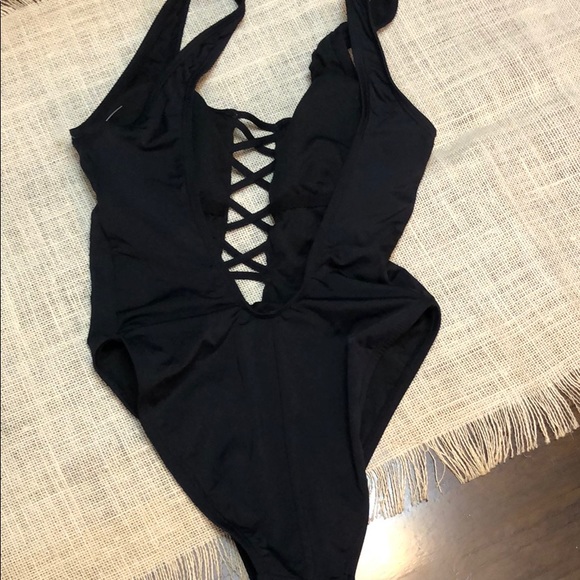 The Bikini Lab Lace Front Blk One Piece Swimsuit M - Picture 9 of 13